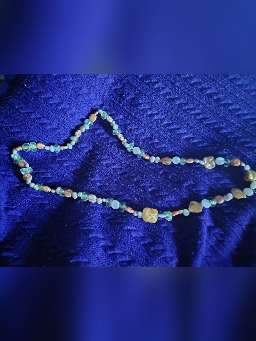 📿Vintage 18" Boho Gemstone Beaded Necklace Natural Stone